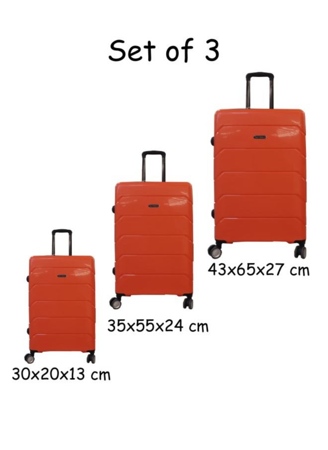 Gai Mattiolo 4-Wheeled Trolley Bag, PP Material, Italian Design, Lightweight and Durable Travel Suitcase, Set of 3, Orange