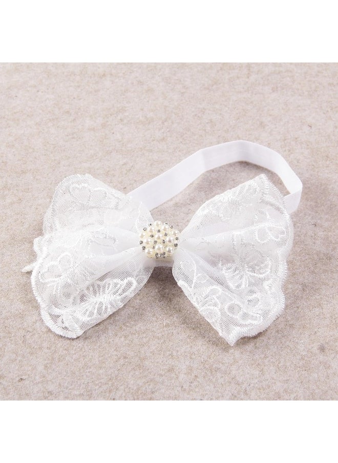 Nishine 2 Pack Baptism White Newborn Bowknot Headbands Baby Christening Hair Bows Headwrap Toddler Hairband (Pearl Button)