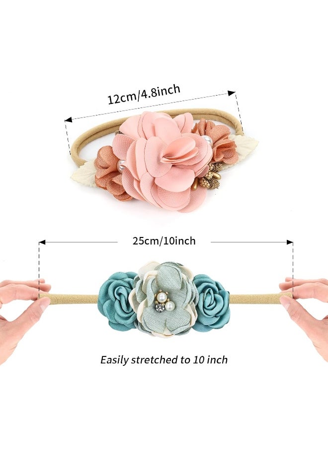 Cinaci 5 Pieces Super Stretchy Soft Nylon Flower Headbands Pearl Floral Tiaras Crowns Hairbands Hair Accessories for Baby Girls Newborns Infants Toddlers Kids