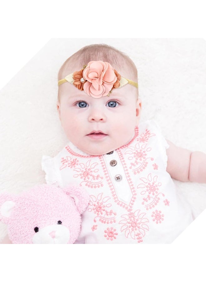 Cinaci 5 Pieces Super Stretchy Soft Nylon Flower Headbands Pearl Floral Tiaras Crowns Hairbands Hair Accessories for Baby Girls Newborns Infants Toddlers Kids