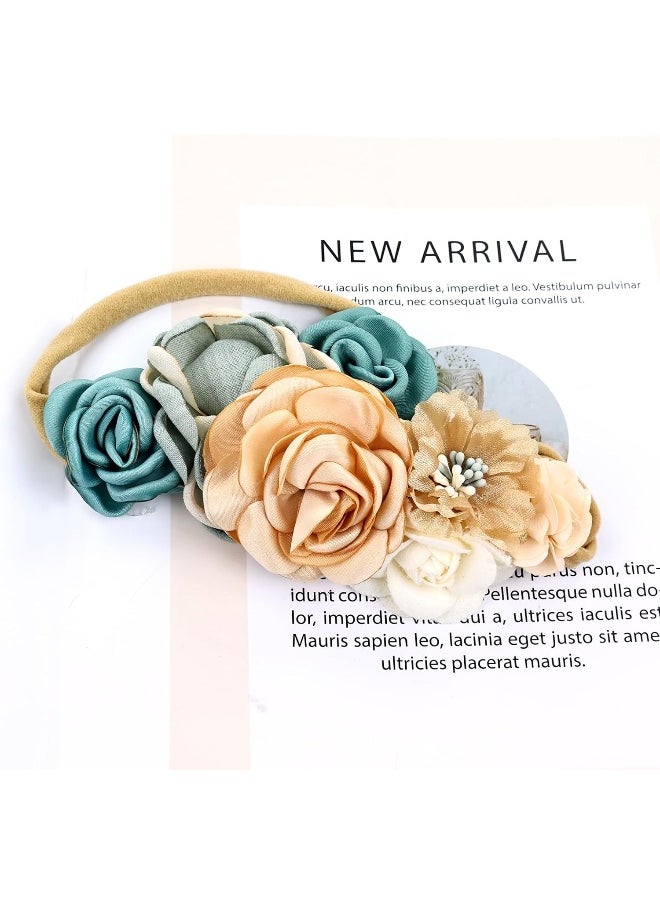 Cinaci 5 Pieces Super Stretchy Soft Nylon Flower Headbands Pearl Floral Tiaras Crowns Hairbands Hair Accessories for Baby Girls Newborns Infants Toddlers Kids