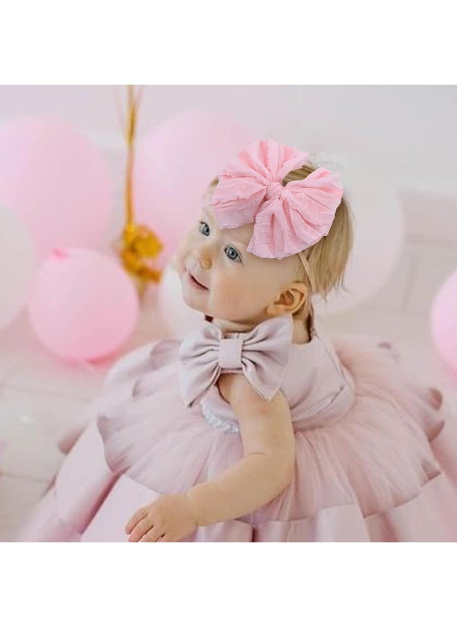 YanJie Baby Girl Bows Nylon Lace Baby Headbands Handmade Soft Elastics Newborn Bows Ruffled Big Bow Hair Accessories for Infant Baby Toddlers Girls Black White Beige Red Pink Blue