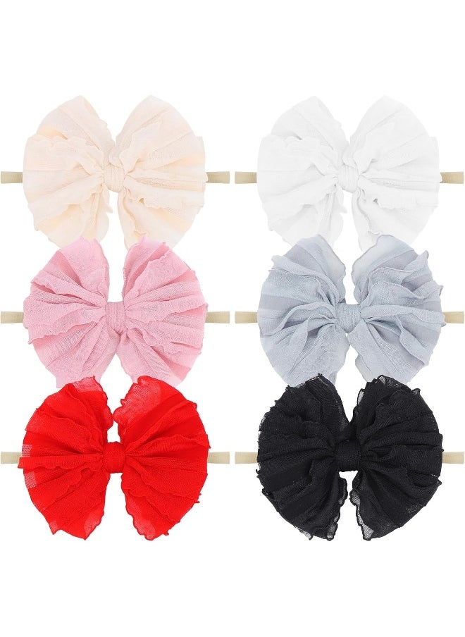 YanJie Baby Girl Bows Nylon Lace Baby Headbands Handmade Soft Elastics Newborn Bows Ruffled Big Bow Hair Accessories for Infant Baby Toddlers Girls Black White Beige Red Pink Blue