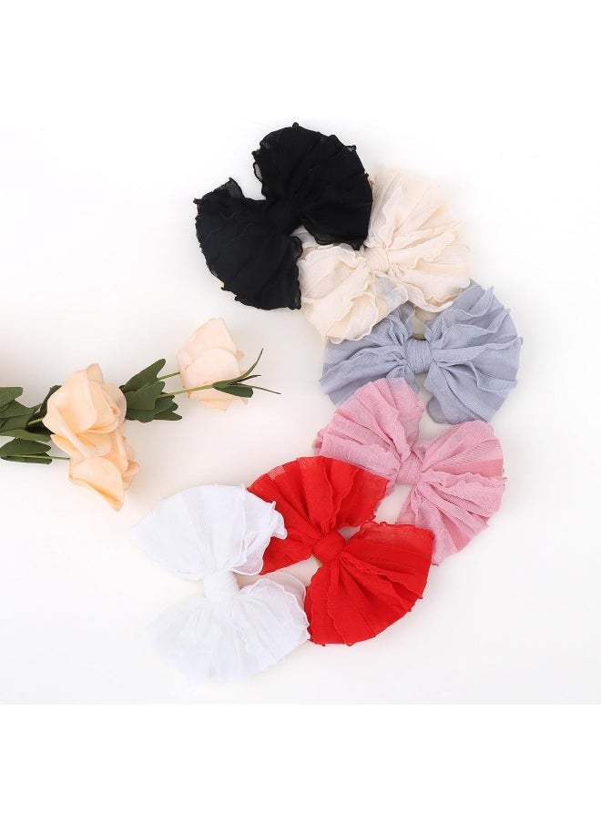 YanJie Baby Girl Bows Nylon Lace Baby Headbands Handmade Soft Elastics Newborn Bows Ruffled Big Bow Hair Accessories for Infant Baby Toddlers Girls Black White Beige Red Pink Blue