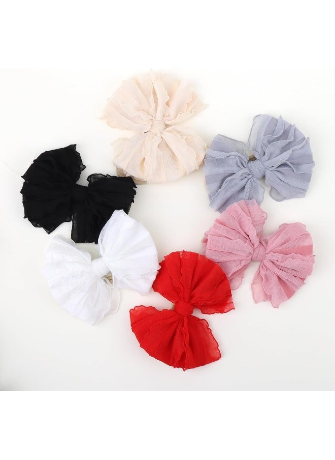 YanJie Baby Girl Bows Nylon Lace Baby Headbands Handmade Soft Elastics Newborn Bows Ruffled Big Bow Hair Accessories for Infant Baby Toddlers Girls Black White Beige Red Pink Blue
