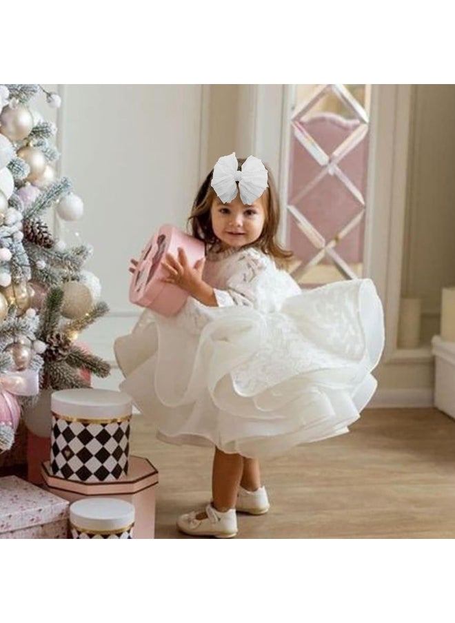 YanJie Baby Girl Bows Nylon Lace Baby Headbands Handmade Soft Elastics Newborn Bows Ruffled Big Bow Hair Accessories for Infant Baby Toddlers Girls Black White Beige Red Pink Blue