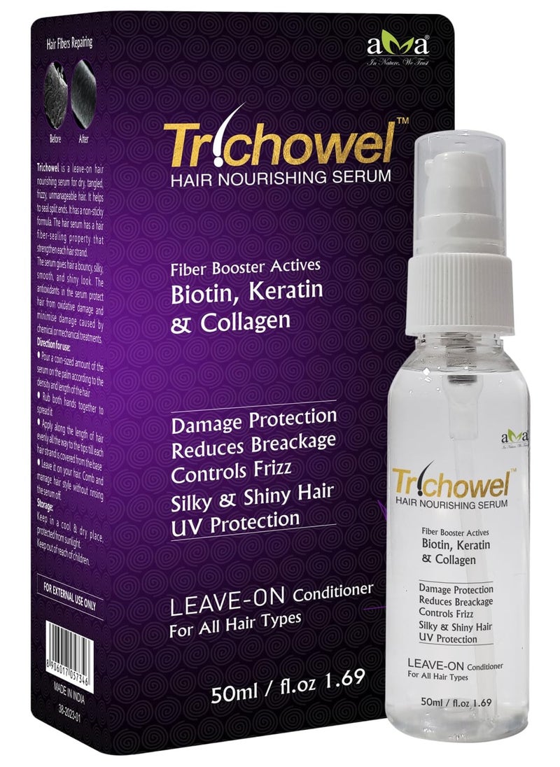 Trichowel Hair Nourishing Serum 50ml, Strengthens Repair Nourishes for All Hair Types UV Protection