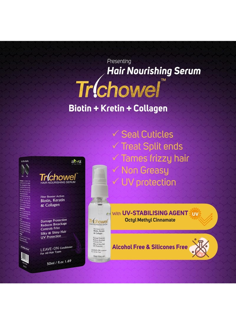 Trichowel Hair Nourishing Serum 50ml, Strengthens Repair Nourishes for All Hair Types UV Protection