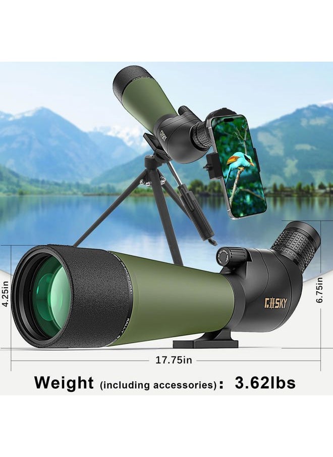 Updated 20-60x80 Spotting Scopes with Tripod, Carrying Bag and Quick Phone Holder - BAK4 High Definition Waterproof Spotter Scope for Bird Watching Wildlife Scenery1,Green