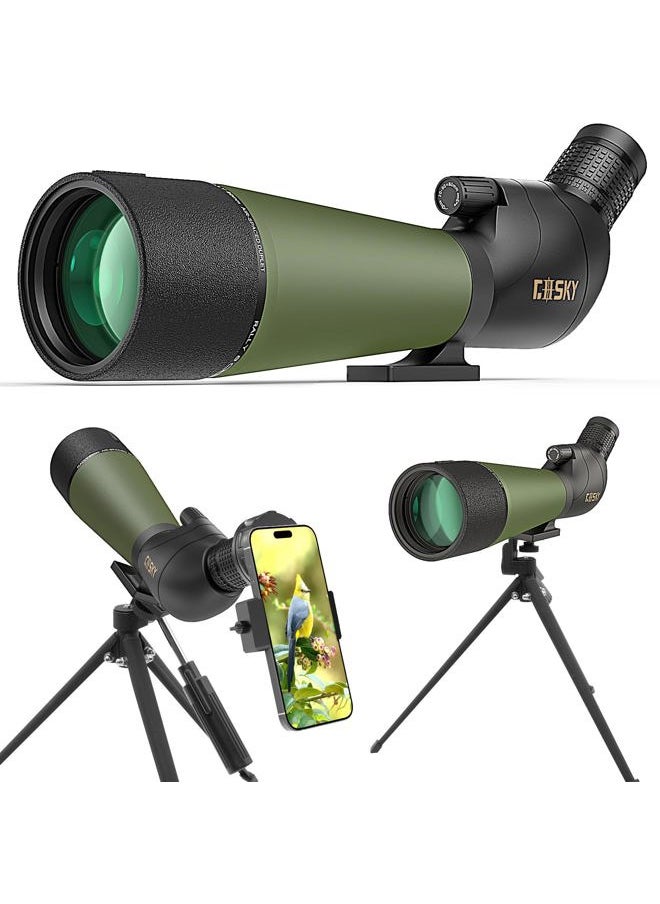 Updated 20-60x80 Spotting Scopes with Tripod, Carrying Bag and Quick Phone Holder - BAK4 High Definition Waterproof Spotter Scope for Bird Watching Wildlife Scenery1,Green