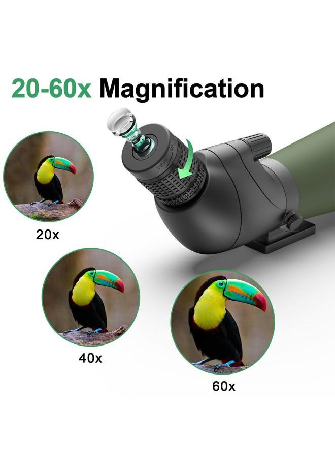 Updated 20-60x80 Spotting Scopes with Tripod, Carrying Bag and Quick Phone Holder - BAK4 High Definition Waterproof Spotter Scope for Bird Watching Wildlife Scenery1,Green