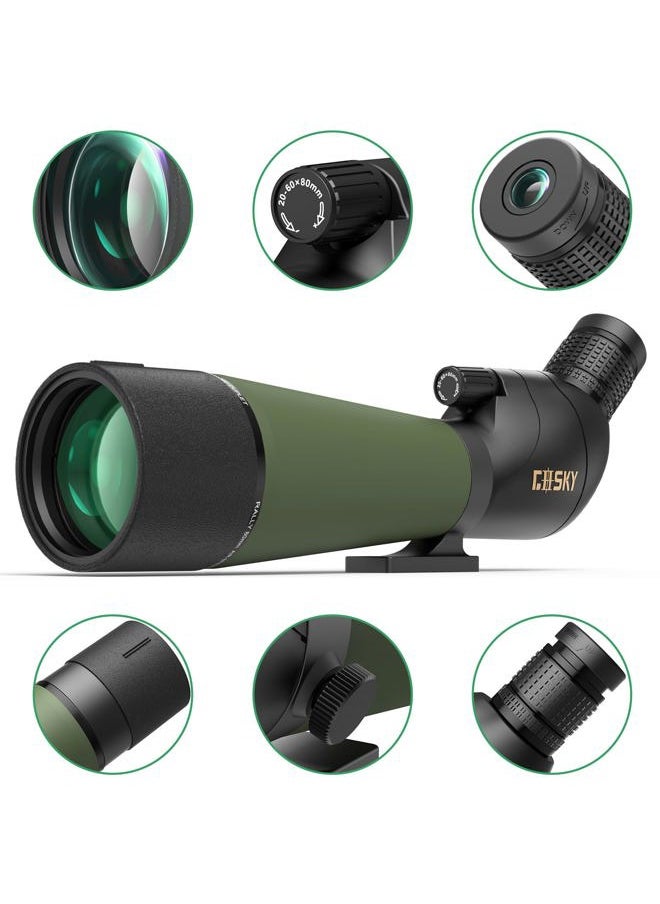 Updated 20-60x80 Spotting Scopes with Tripod, Carrying Bag and Quick Phone Holder - BAK4 High Definition Waterproof Spotter Scope for Bird Watching Wildlife Scenery1,Green