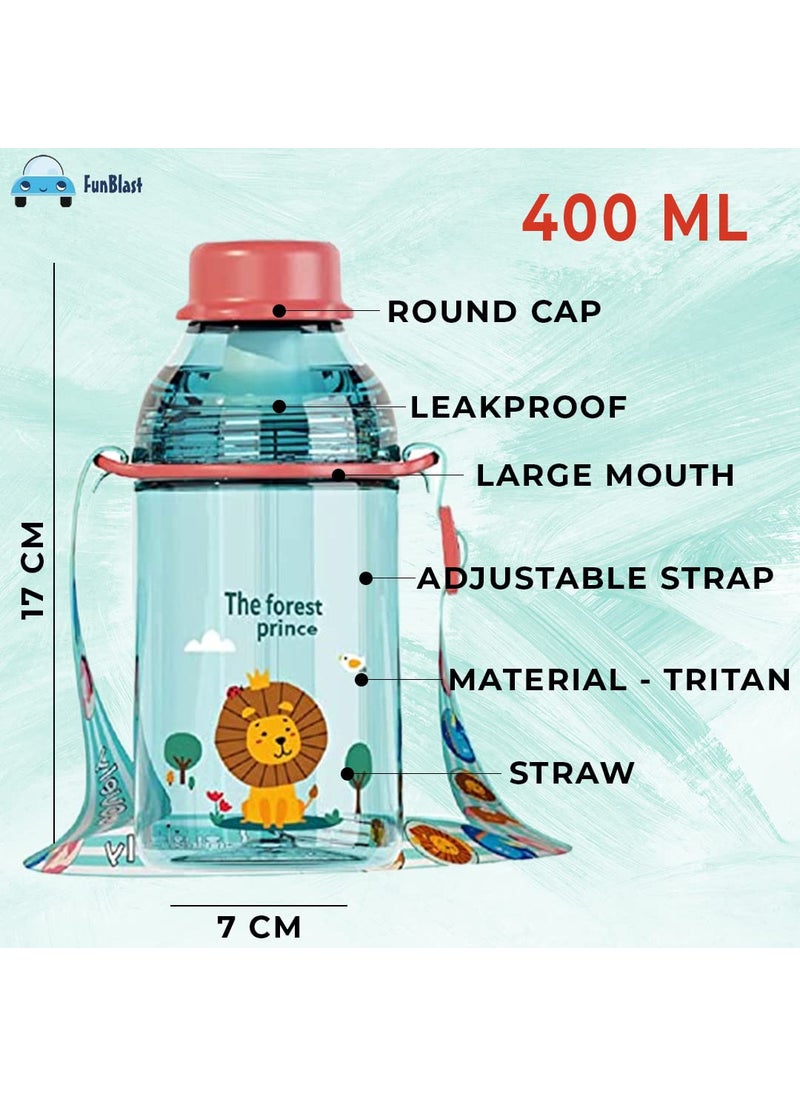 FunBlast Tritan 400 ML Water Bottle for kids, Cute Animal Design Water Bottle with Sipper, Sipper Bottle for Kids -Anti-leak Kids Cartoon Water Bottle for Kids - 400 ML (Forest Prince, Pack of 1)