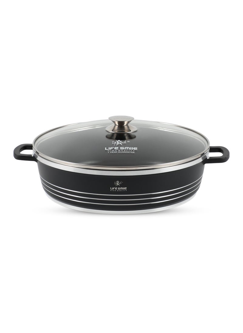 Shallow Ceramic Nonstick Stockpot with Glass Lid, Cookware Cooking Pot, Soup Pot for Soups and Stews Black