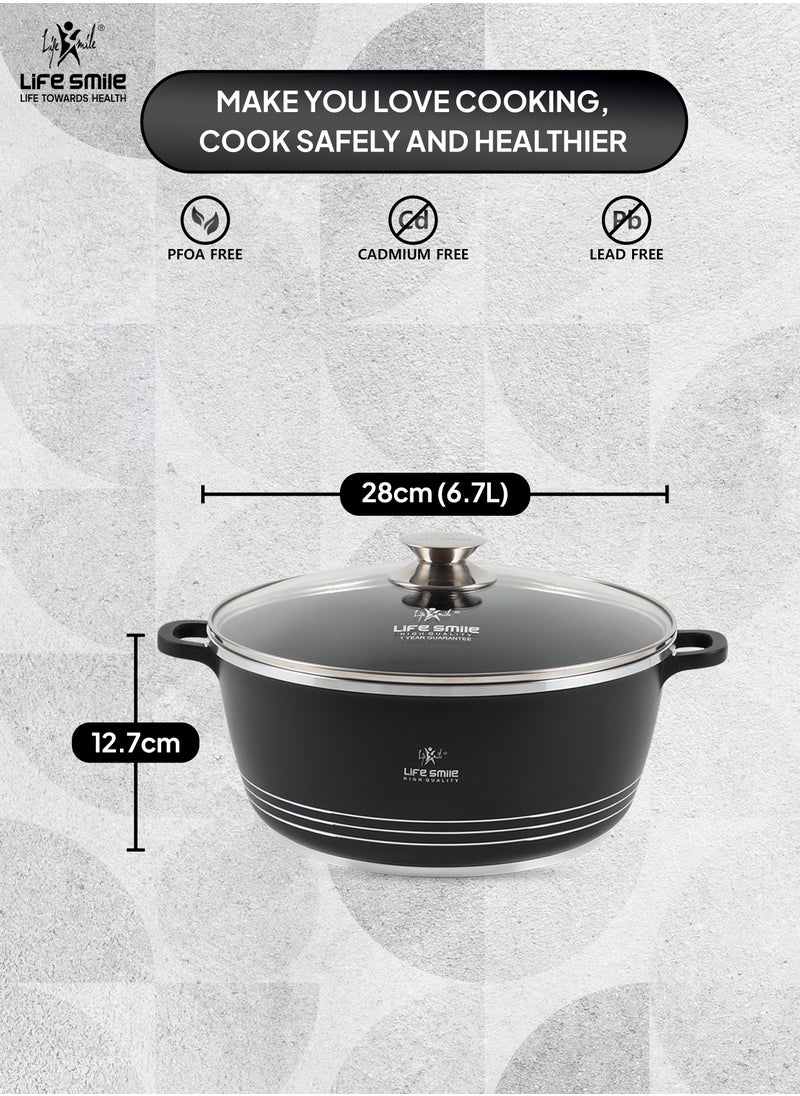 Life Smile Ceramic Nonstick Stockpot with Glass Lid, Cookware Cooking Pot, Soup Pot for Soups and Stews Black