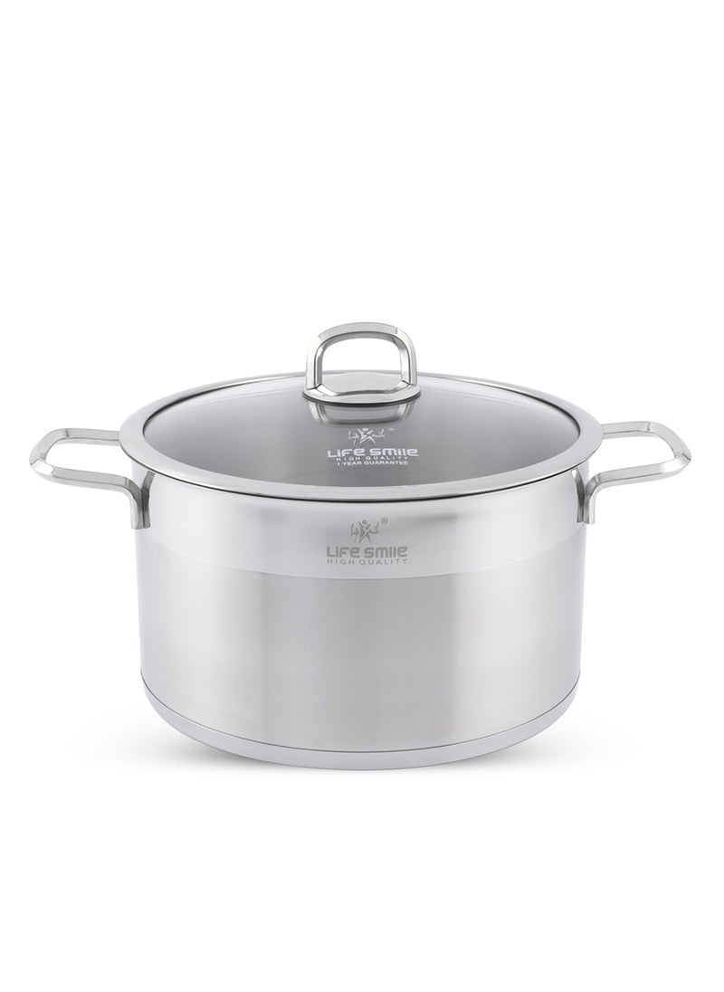 20cm (2.8 Liter) LIFE SMILE Cooking Pot with Lid 18/10 Pure Stainless Steel - Thick Induction Base Double Handle Stock Pot - Non-Toxic, 100% PFOA, PTFE & PFOS Free - Oven Safe Casserole