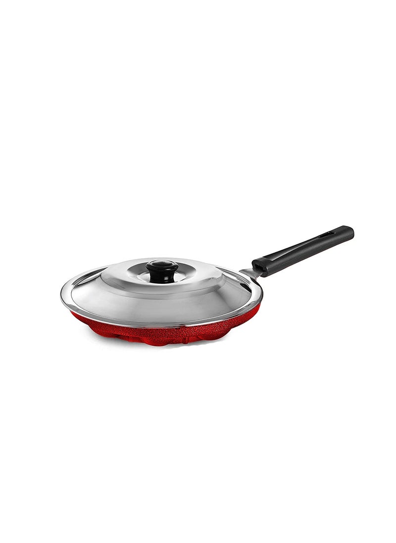 Xtend Royal Single Handle 12 Cavity Appam Patra Paddu Paniyarakkal Maker Chatty Paniyaram Pan Ponganal Baati Litti Baking Pot with Steel Lid (Aluminium, Non-Stick)