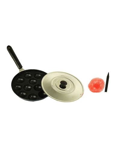 Xtend Royal Single Handle 12 Cavity Appam Patra Paddu Paniyarakkal Maker Chatty Paniyaram Pan Ponganal Baati Litti Baking Pot with Steel Lid (Aluminium, Non-Stick)