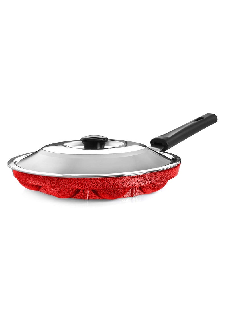 Xtend Royal Single Handle 12 Cavity Appam Patra Paddu Paniyarakkal Maker Chatty Paniyaram Pan Ponganal Baati Litti Baking Pot with Steel Lid (Aluminium, Non-Stick)
