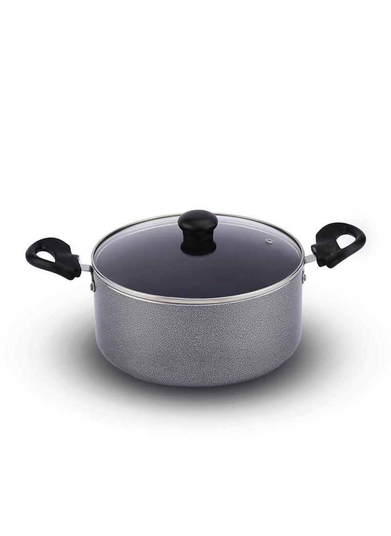 Wezon OnlineNon Stick Biryani Pot with Glass Lid, 5L Capacity, Non Stick Coated Aluminium Pot, Side Handle, Gas & Induction Oven Compatible, Biriyani, Pulao, Rice(Grey)