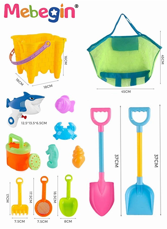 12 Piece Sand Castle Building Beach Toys With Mesh Bag For Outdoor Play,Including Watering Can, Rake, Shovel Sand Molds,Travel Sand Toys, Sandbox Toys for Toddlers Kids Boys Baby