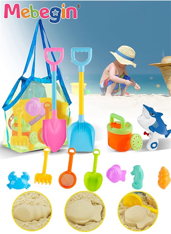 12 Piece Sand Castle Building Beach Toys With Mesh Bag For Outdoor Play,Including Watering Can, Rake, Shovel Sand Molds,Travel Sand Toys, Sandbox Toys for Toddlers Kids Boys Baby