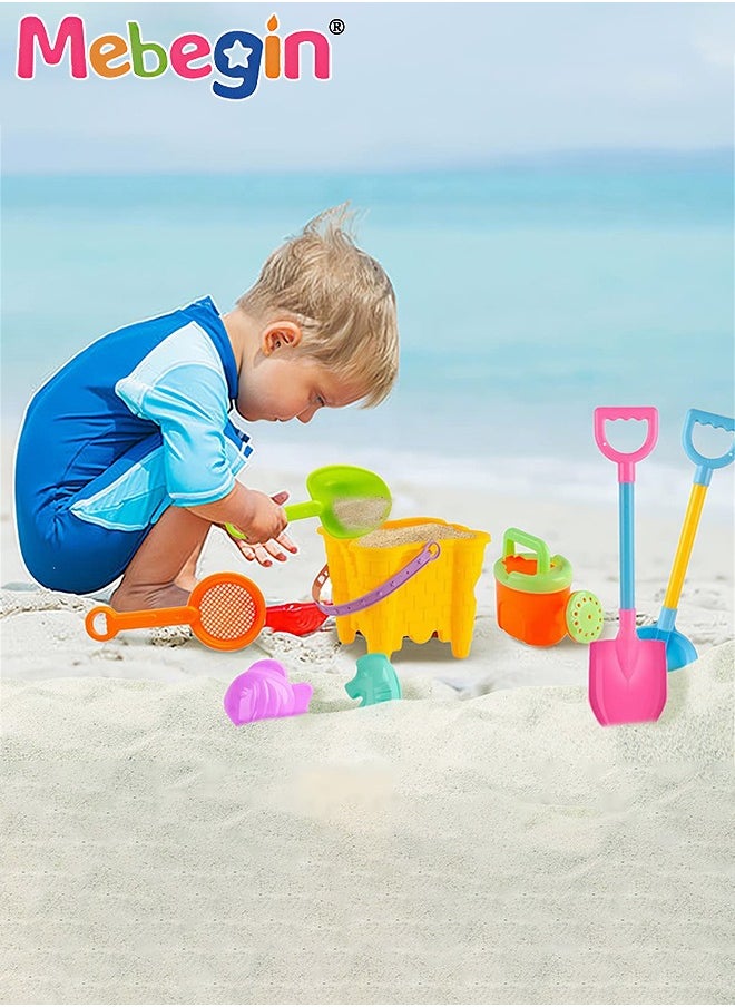 12 Piece Sand Castle Building Beach Toys With Mesh Bag For Outdoor Play,Including Watering Can, Rake, Shovel Sand Molds,Travel Sand Toys, Sandbox Toys for Toddlers Kids Boys Baby