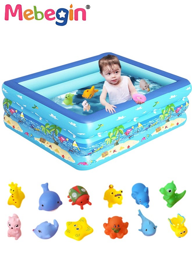 Rectangle Non-Slip Splash Pad Kiddie Pool with 15 Animal Figures Inflatable Swimming Pool for Toddler Child Sprinkler for Kids Fun Backyard Fountain Outdoor Water Toys for Girls Boys 130*97*58cm