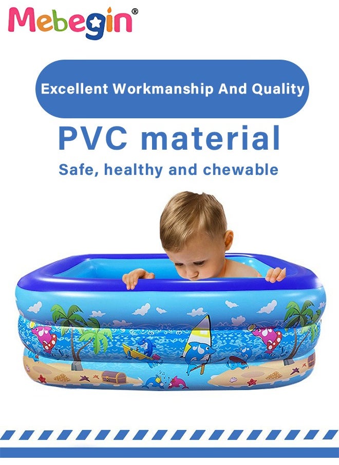 Rectangle Non-Slip Splash Pad Kiddie Pool with 15 Animal Figures Inflatable Swimming Pool for Toddler Child Sprinkler for Kids Fun Backyard Fountain Outdoor Water Toys for Girls Boys 130*97*58cm