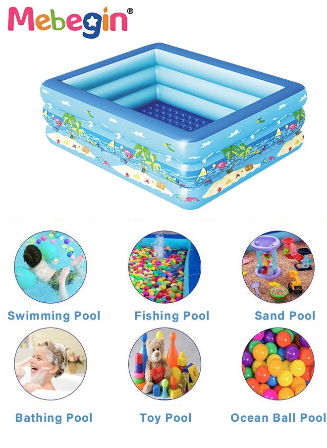 Rectangle Non-Slip Splash Pad Kiddie Pool with 15 Animal Figures Inflatable Swimming Pool for Toddler Child Sprinkler for Kids Fun Backyard Fountain Outdoor Water Toys for Girls Boys 130*97*58cm