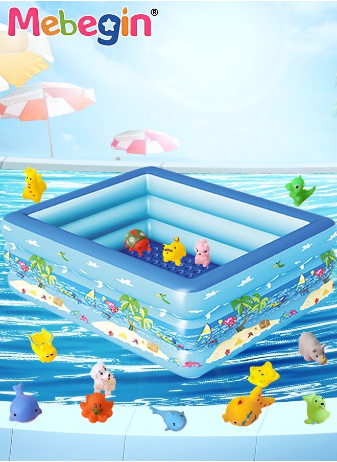 Rectangle Non-Slip Splash Pad Kiddie Pool with 15 Animal Figures Inflatable Swimming Pool for Toddler Child Sprinkler for Kids Fun Backyard Fountain Outdoor Water Toys for Girls Boys 130*97*58cm