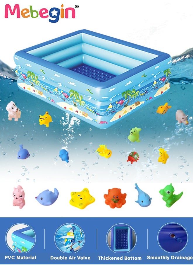 Rectangle Non-Slip Splash Pad Kiddie Pool with 15 Animal Figures Inflatable Swimming Pool for Toddler Child Sprinkler for Kids Fun Backyard Fountain Outdoor Water Toys for Girls Boys 130*97*58cm