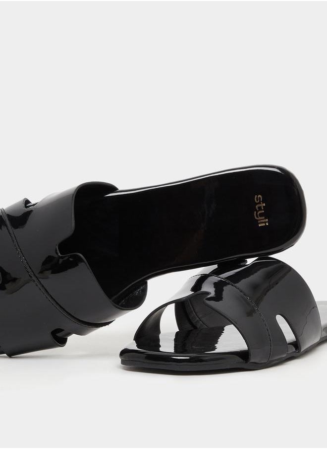 Leather Look Slip-On Flat Sandals