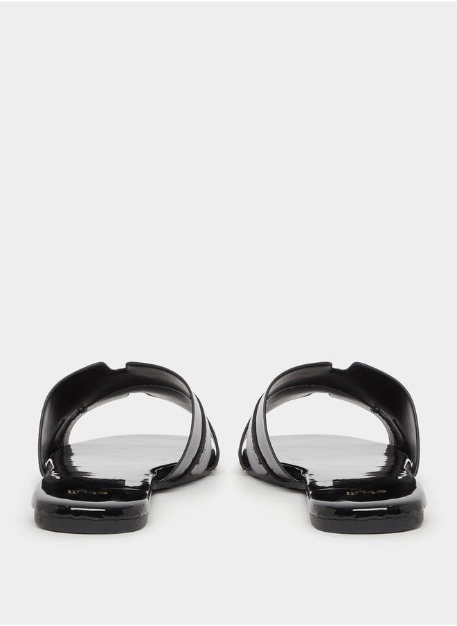 Leather Look Slip-On Flat Sandals