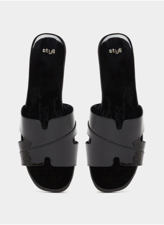 Leather Look Slip-On Flat Sandals