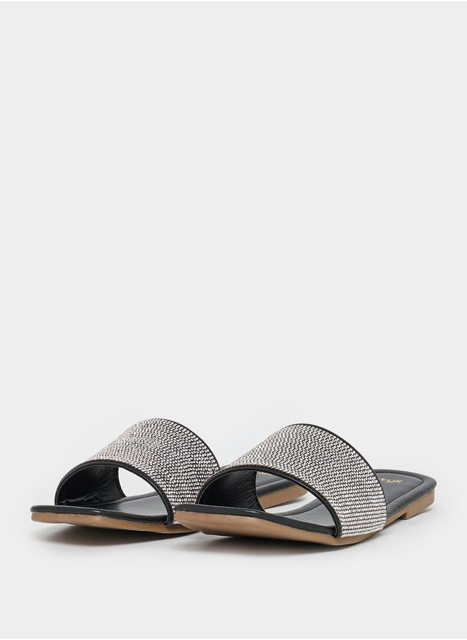 Embellished Strap Flat Sandals