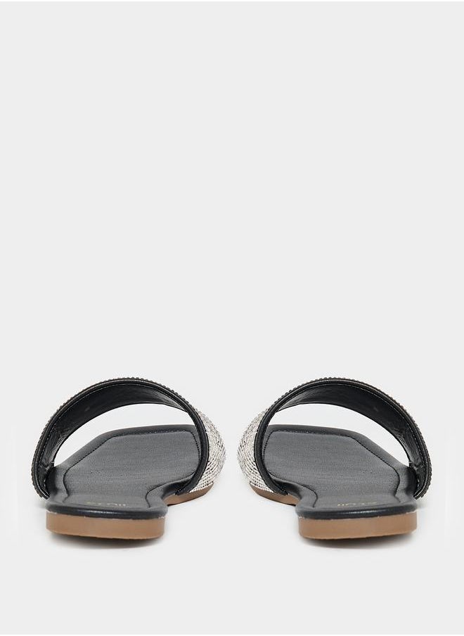 Embellished Strap Flat Sandals