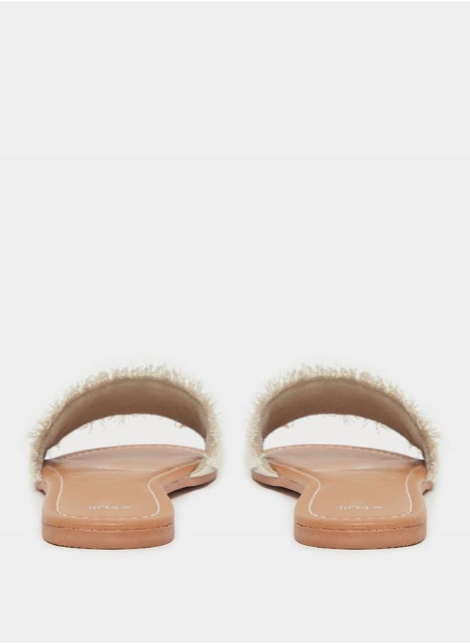 Textured Pearl Embellished Flat Sandals