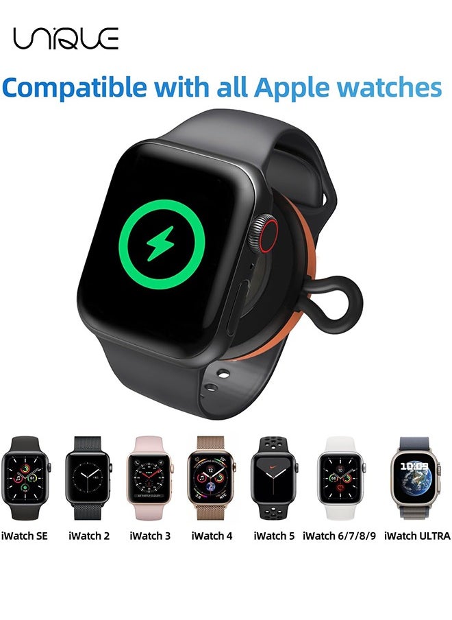USB-C Charger for Apple Watch - Portable Wireless Magnetic Fast Charging Compatible with Apple iWatch Ultra/Series 8/7/6/5/4/3/SE Travel Pod Charger - Cordless Travel Charger Keychain - Black/White