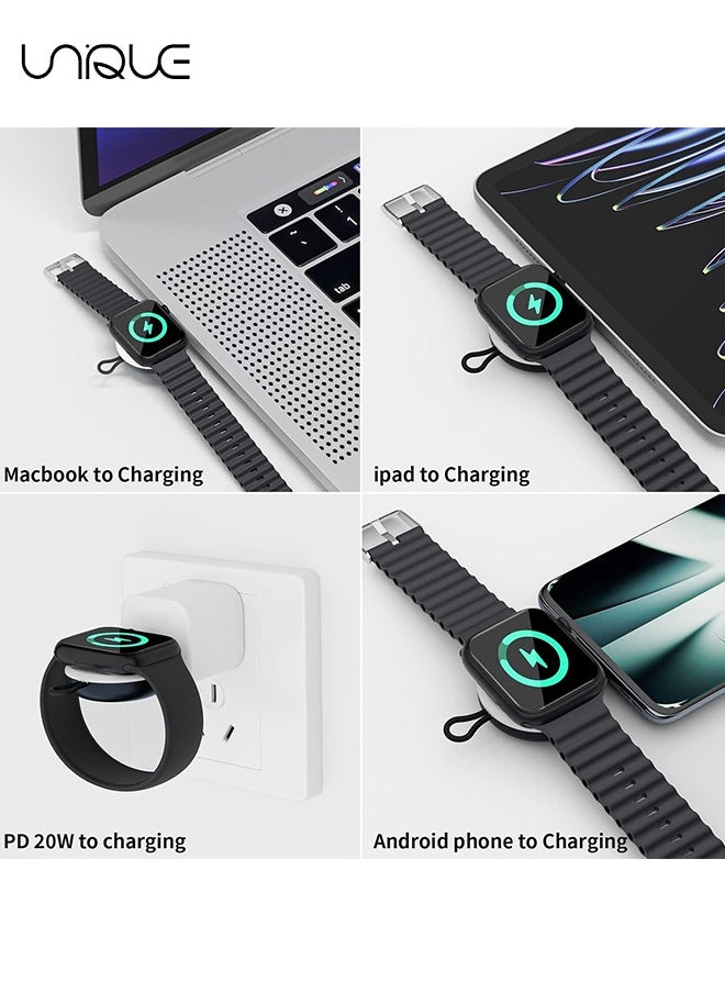 USB-C Charger for Apple Watch - Portable Wireless Magnetic Fast Charging Compatible with Apple iWatch Ultra/Series 8/7/6/5/4/3/SE Travel Pod Charger - Cordless Travel Charger Keychain - Black/White