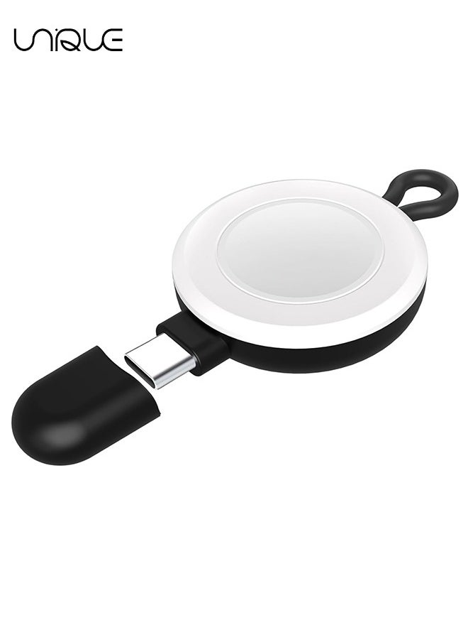 USB-C Charger for Apple Watch - Portable Wireless Magnetic Fast Charging Compatible with Apple iWatch Ultra/Series 8/7/6/5/4/3/SE Travel Pod Charger - Cordless Travel Charger Keychain - Black/White