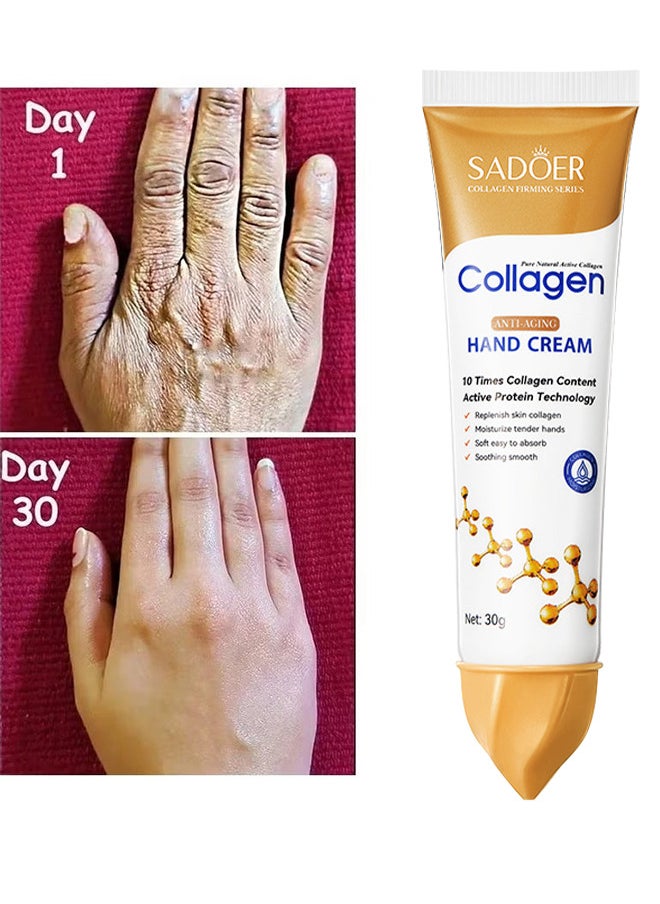 2PCS Collagen Anti Wrinkle Hand Cream, Nourishing Whitening Moisturizing Skin Care Cream, Fast Absorbing Anti Ageing Hand Cream, Smooth And Soft Skin Crack Repair Cream To Remove Wrinkles Darkness 30G