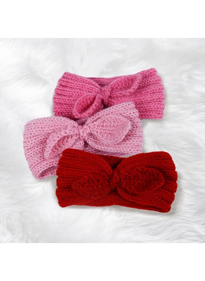 Fmeida 3 Pack Baby Christmas Headband, Warm Bunny Knot Hair Band, Knit Head Wrap Elastics Hairbands, Hair Accessories for Baby Girls Newborn Infant Toddlers Kids Children | Peach Pink Red