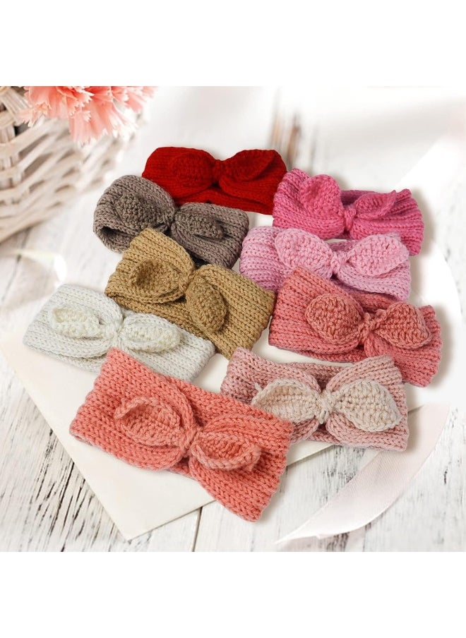 Fmeida 3 Pack Baby Christmas Headband, Warm Bunny Knot Hair Band, Knit Head Wrap Elastics Hairbands, Hair Accessories for Baby Girls Newborn Infant Toddlers Kids Children | Peach Pink Red