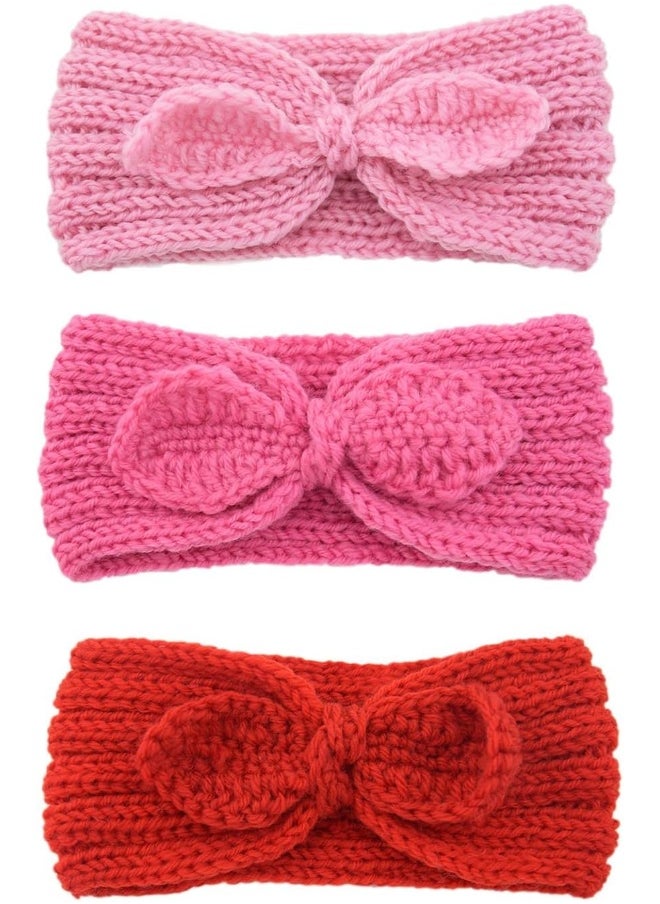 Fmeida 3 Pack Baby Christmas Headband, Warm Bunny Knot Hair Band, Knit Head Wrap Elastics Hairbands, Hair Accessories for Baby Girls Newborn Infant Toddlers Kids Children | Peach Pink Red