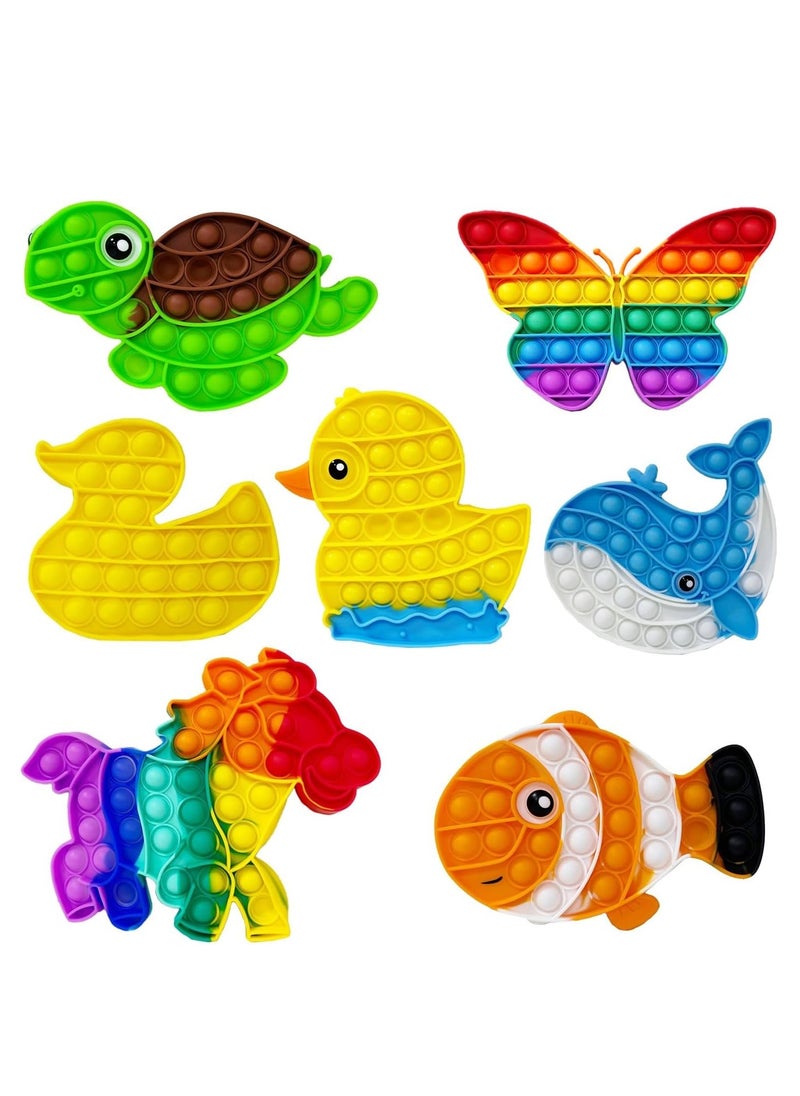 Home Smart Poppers Push Bubble Animals Sensory Toys for Kids and Adults Silicone Anxiety Stress Relief Pop It Birthday Party Favors Gifts (Pack of 7)