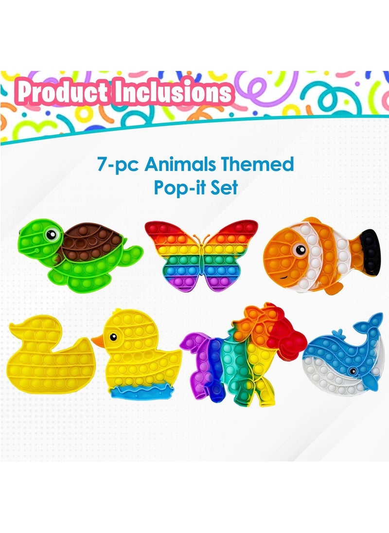 Home Smart Poppers Push Bubble Animals Sensory Toys for Kids and Adults Silicone Anxiety Stress Relief Pop It Birthday Party Favors Gifts (Pack of 7)