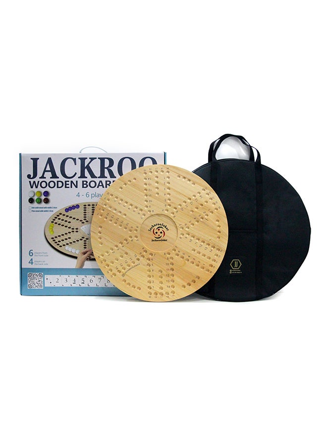 Solid Pine Wood Jacaroo Double Sided Board Game For 4 And 6 Players, Two Sides Jakaroo With Glass Marbles, Playing Cards And Carry Bag 4 Players