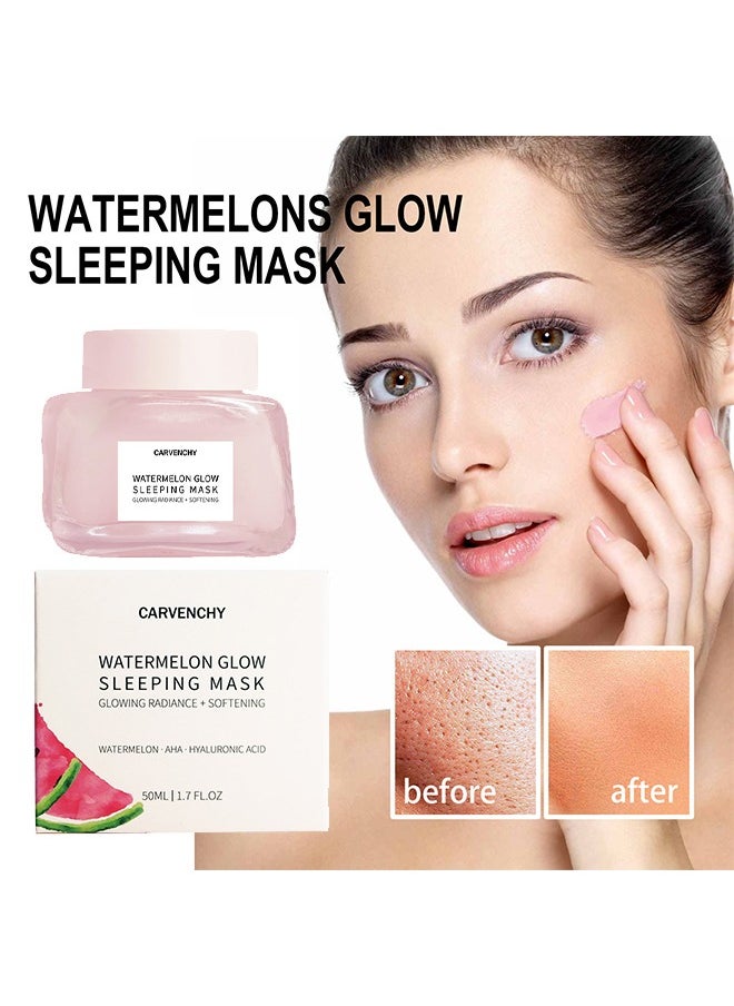 Watermelon Glow Sleeping Mask, Watermelon Overnight Face Masks Skincare, with AHA, Hyaluronic Acid, Niacinamide - Anti Aging Face Cream for Smooth, Glowing (50ml)