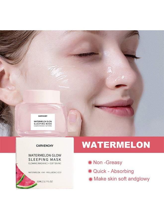 Watermelon Glow Sleeping Mask, Watermelon Overnight Face Masks Skincare, with AHA, Hyaluronic Acid, Niacinamide - Anti Aging Face Cream for Smooth, Glowing (50ml)